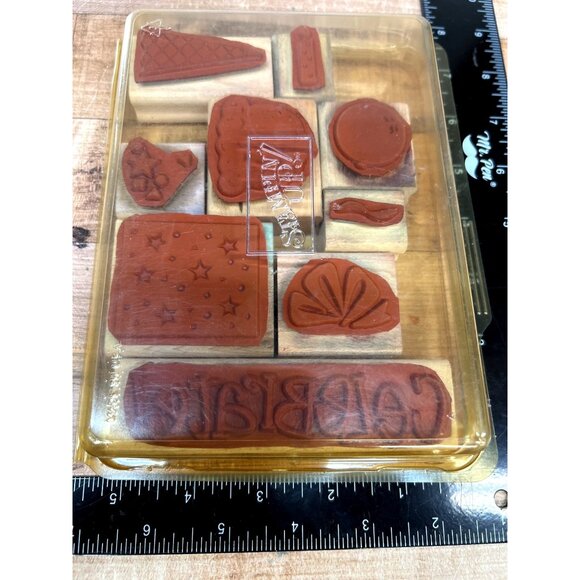 2001 STAMPIN' UP! Perfect Party Wood Mounted Rubber Stamp set of 9 ICE CREAM - Picture 3 of 3